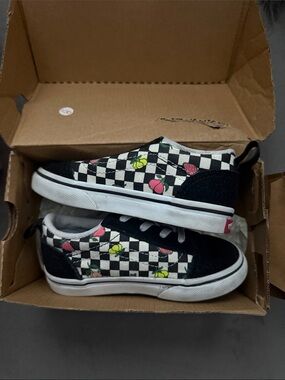 Vans Kids Checkerboard Sneakers with Pink & Yellow Fruit Accents